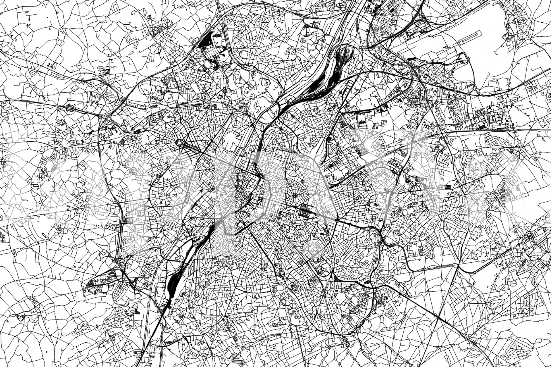 Black and white map of Brussels wall mural design