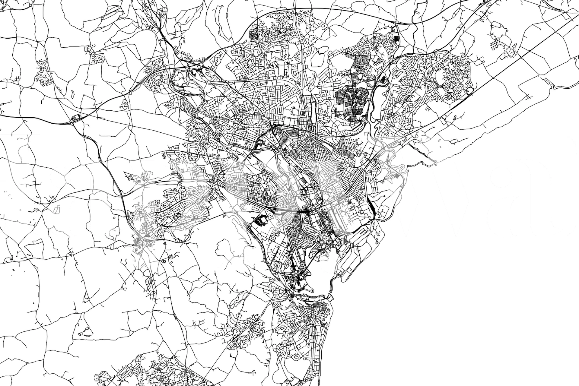 Black and white map design of Cardiff city wallpaper