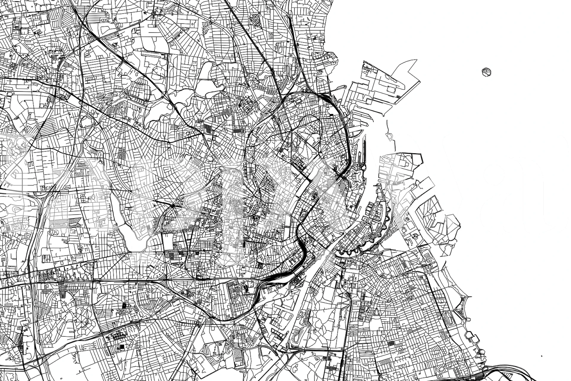 Copenhagen map in black and white wallpaper