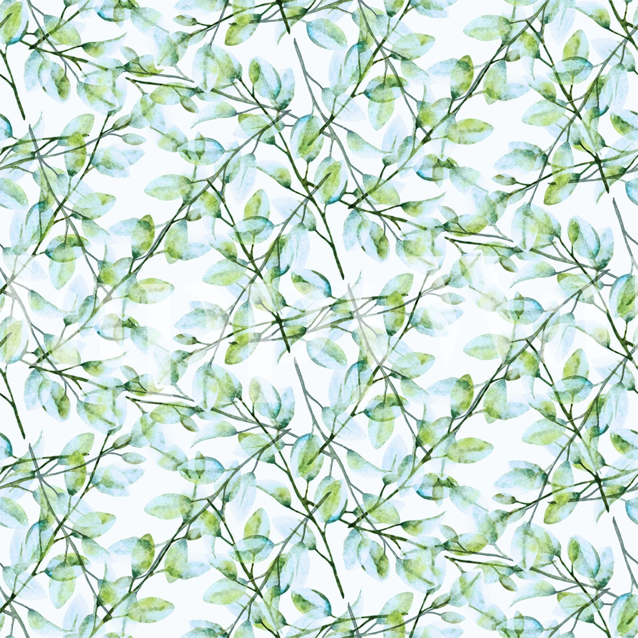 Elegant botanical Delicate Leaves wall mural with green leaves on white background