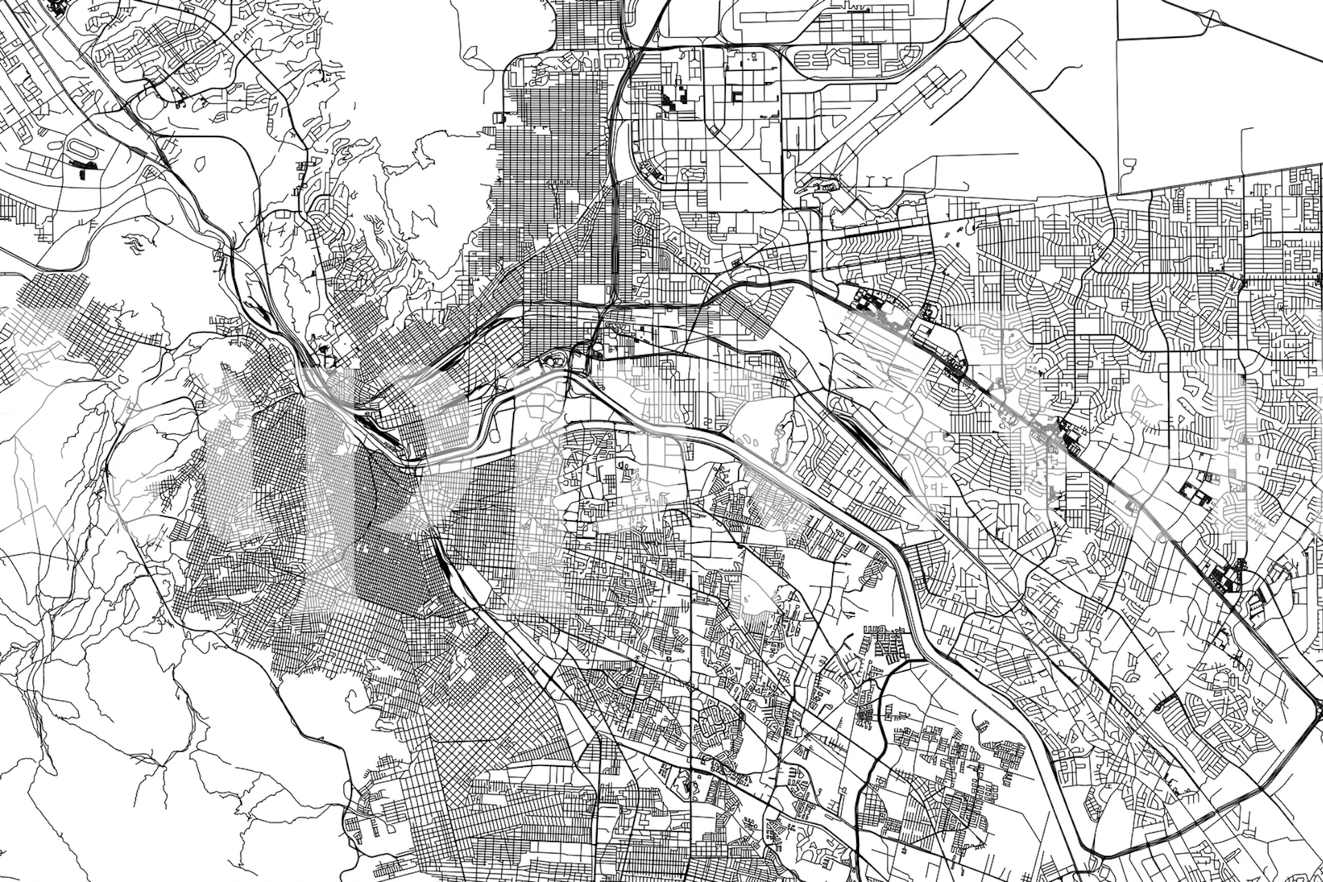 Black and white detailed map of El Paso wallpaper