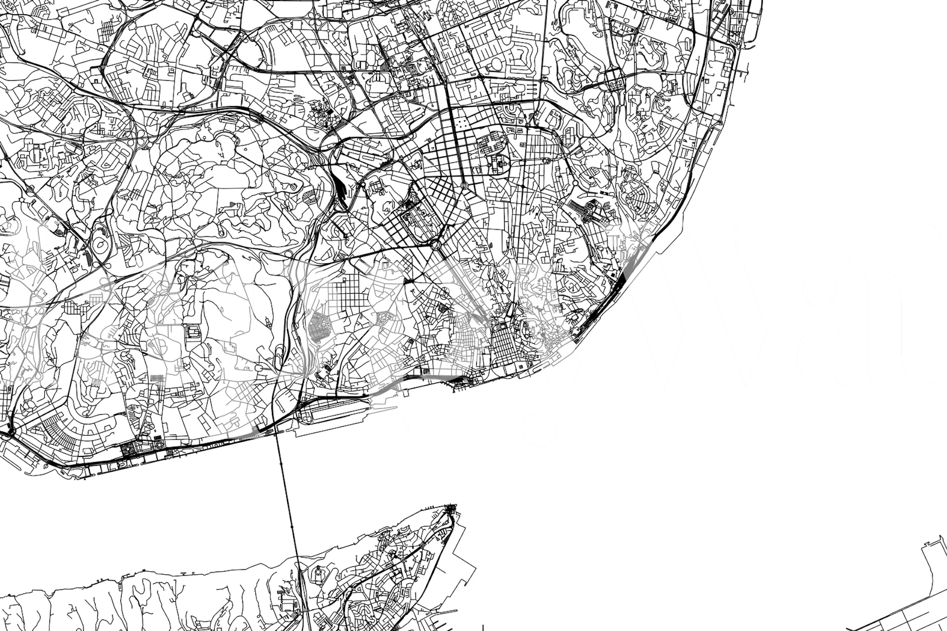 Black and white map of Lisbon wallpaper