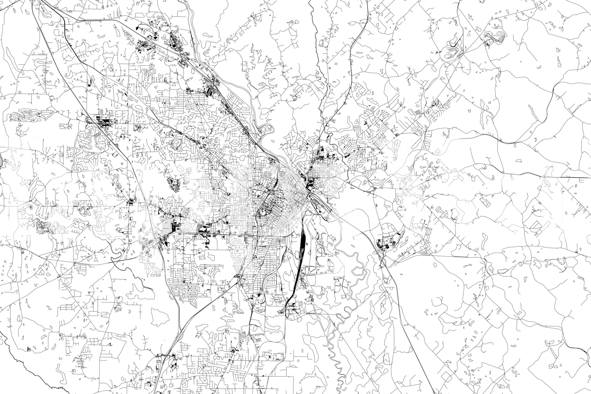 Black and white detailed map of Macon wall mural
