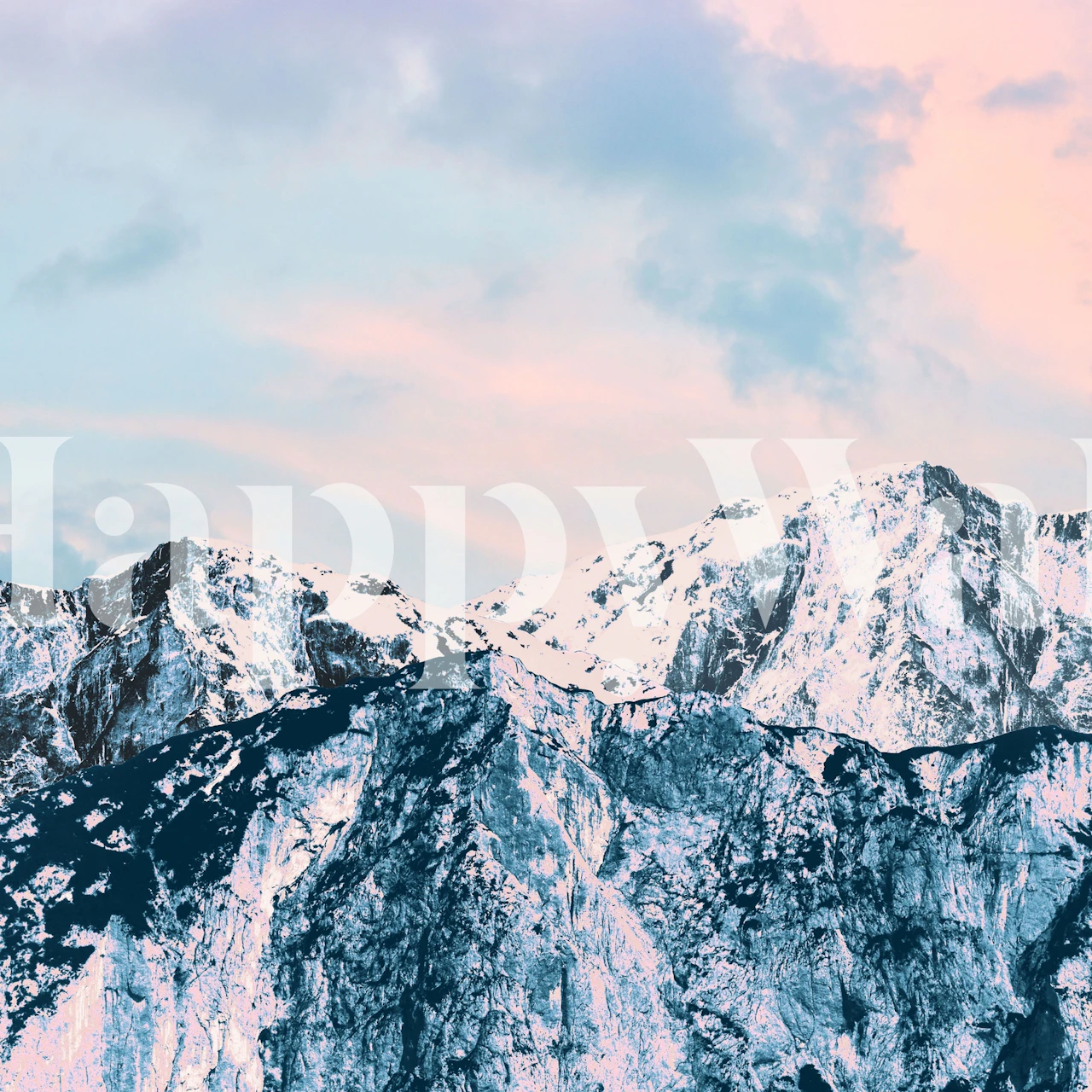 Pastel mountain landscape with soft pink sky wallpaper