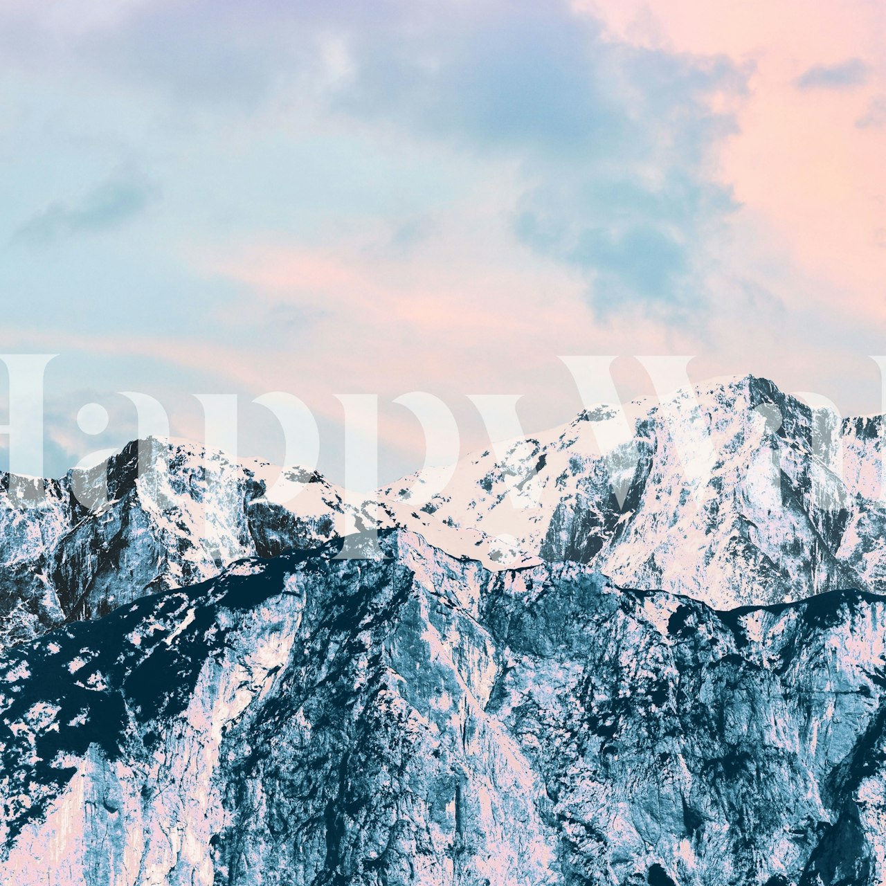 Pastel mountain landscape with soft pink sky wallpaper