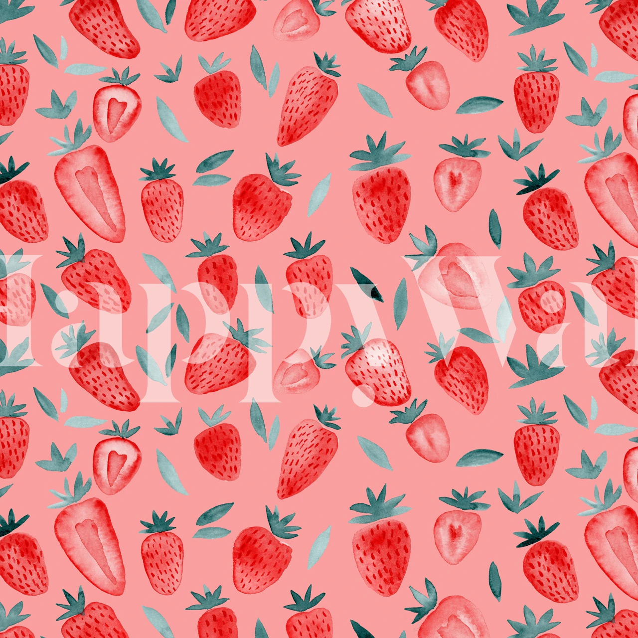 Handgemalte Aquarell-Erdbeeren auf einem zartrosa Hintergrund