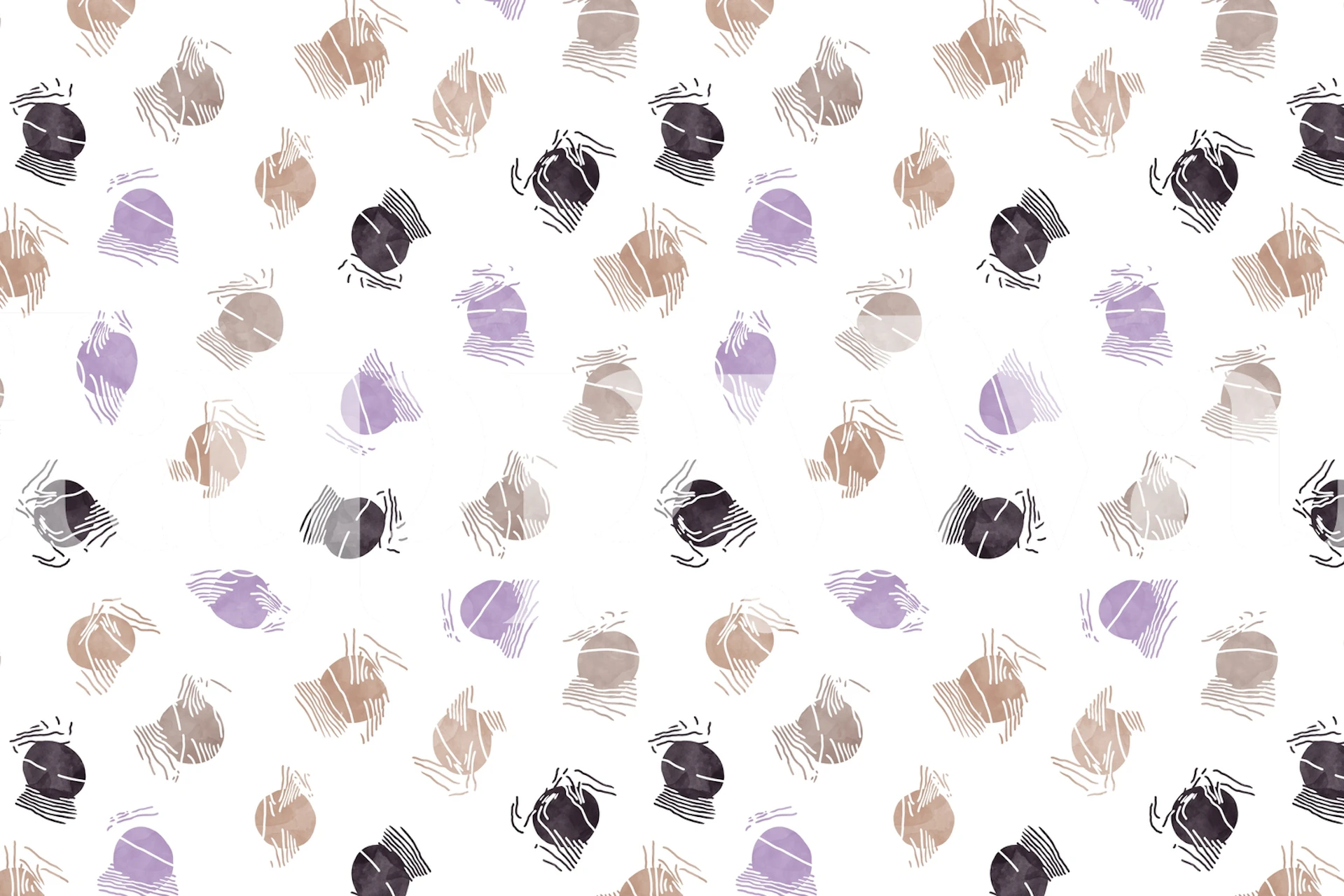 Kolorowe abstrakcyjne koła w odcieniach lawendy, beżu i węgla drzewnego na białej fototapecie w tle