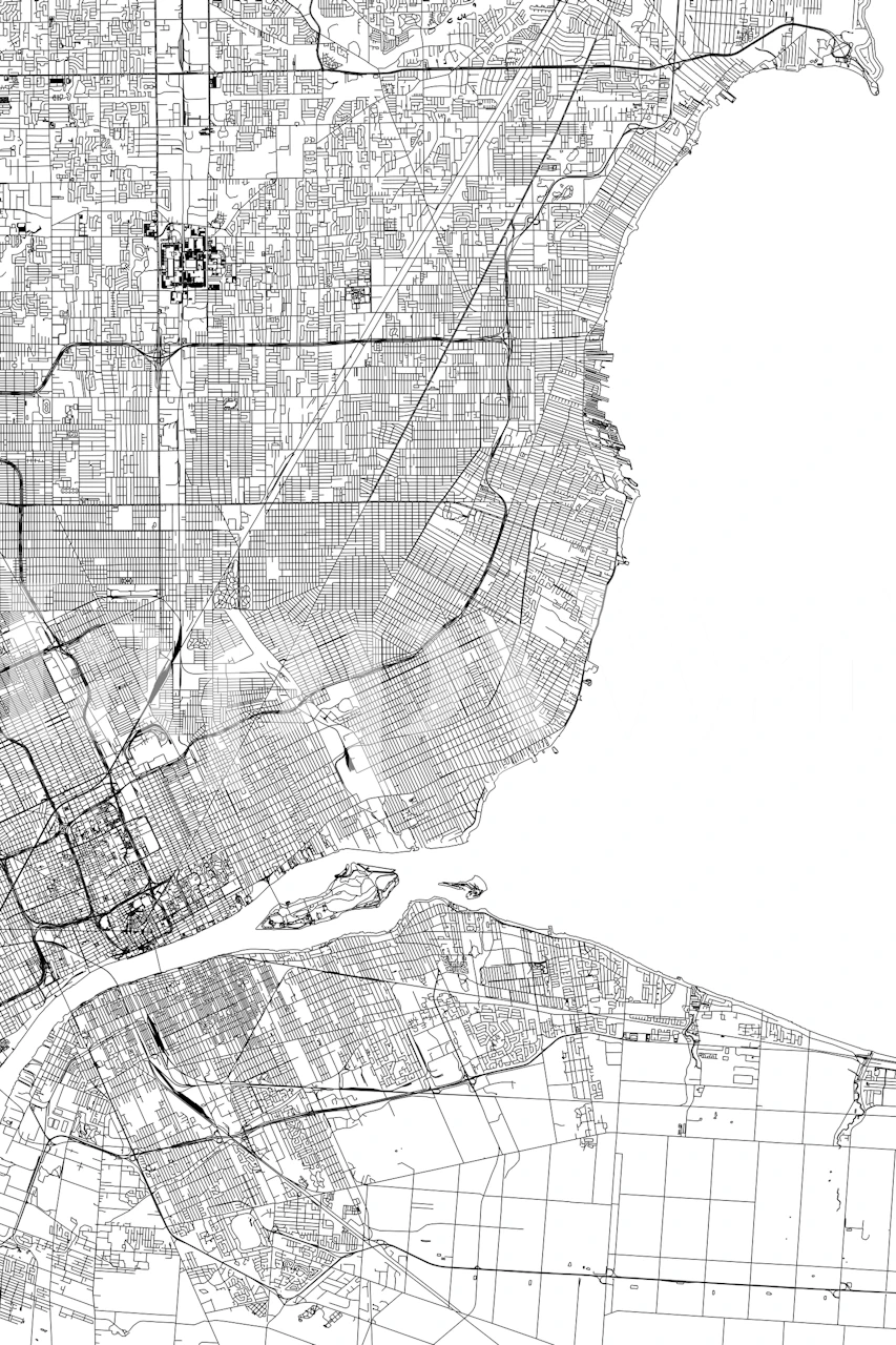 Detroit map outline in black on white wallpaper