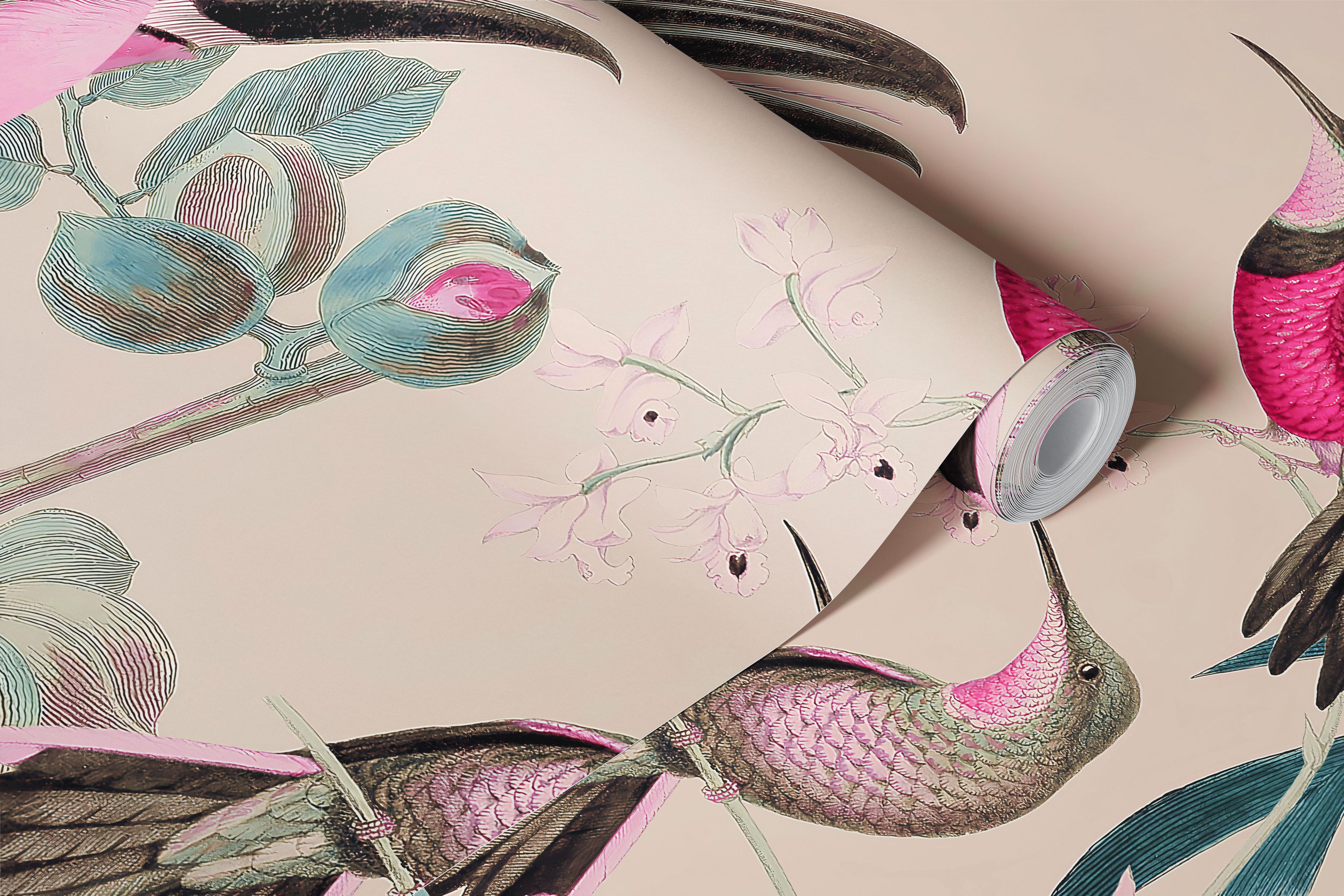 Tropical toucan wallpaper in a styled room