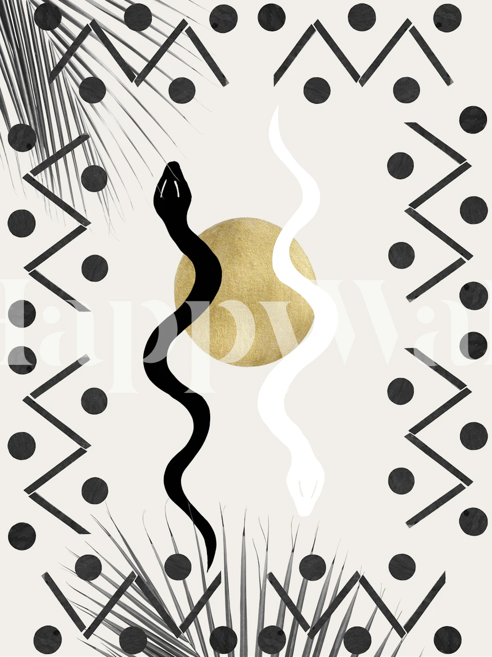 Dual snakes with moon palm design wallpaper