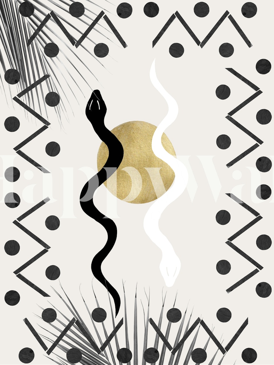Dual snakes with moon palm design wallpaper