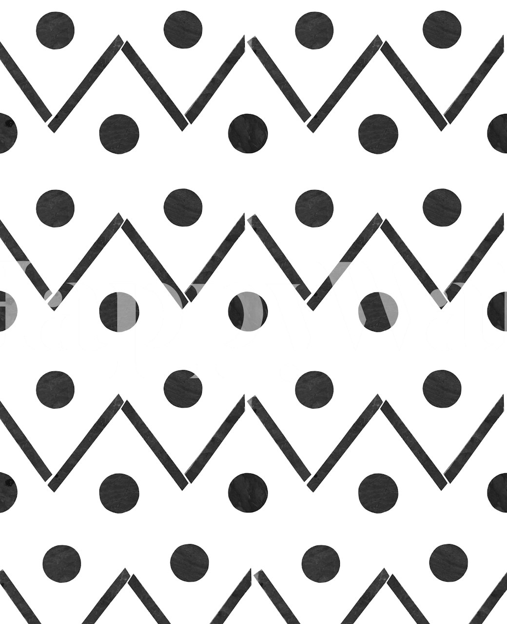 Μαύρες κουκίδες και σχέδια chevron σε μωσαϊκό τοίχου με λευκό φόντο