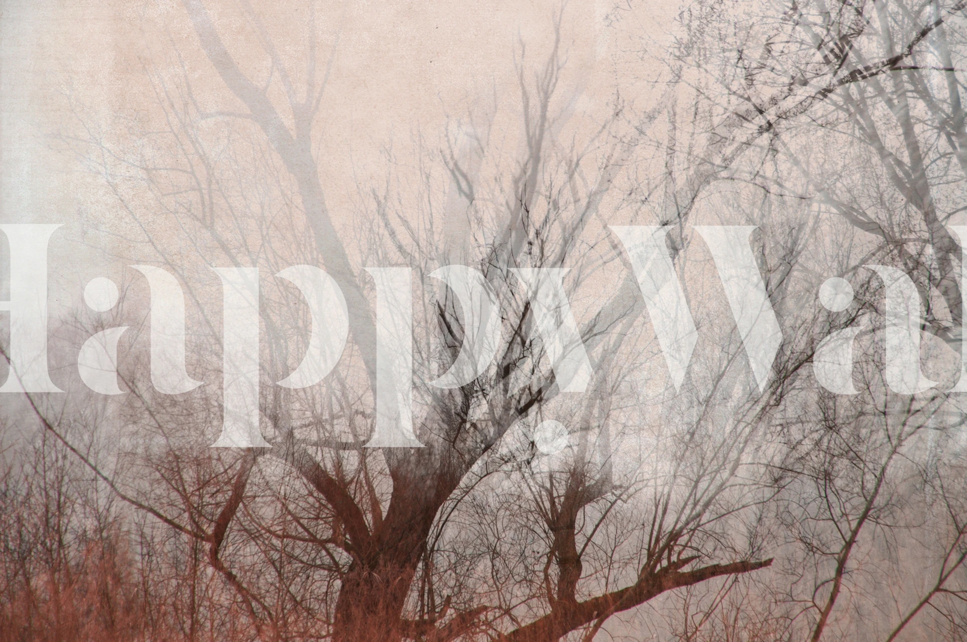 Lakeshore trees with branches and textures in muted colors wallpaper