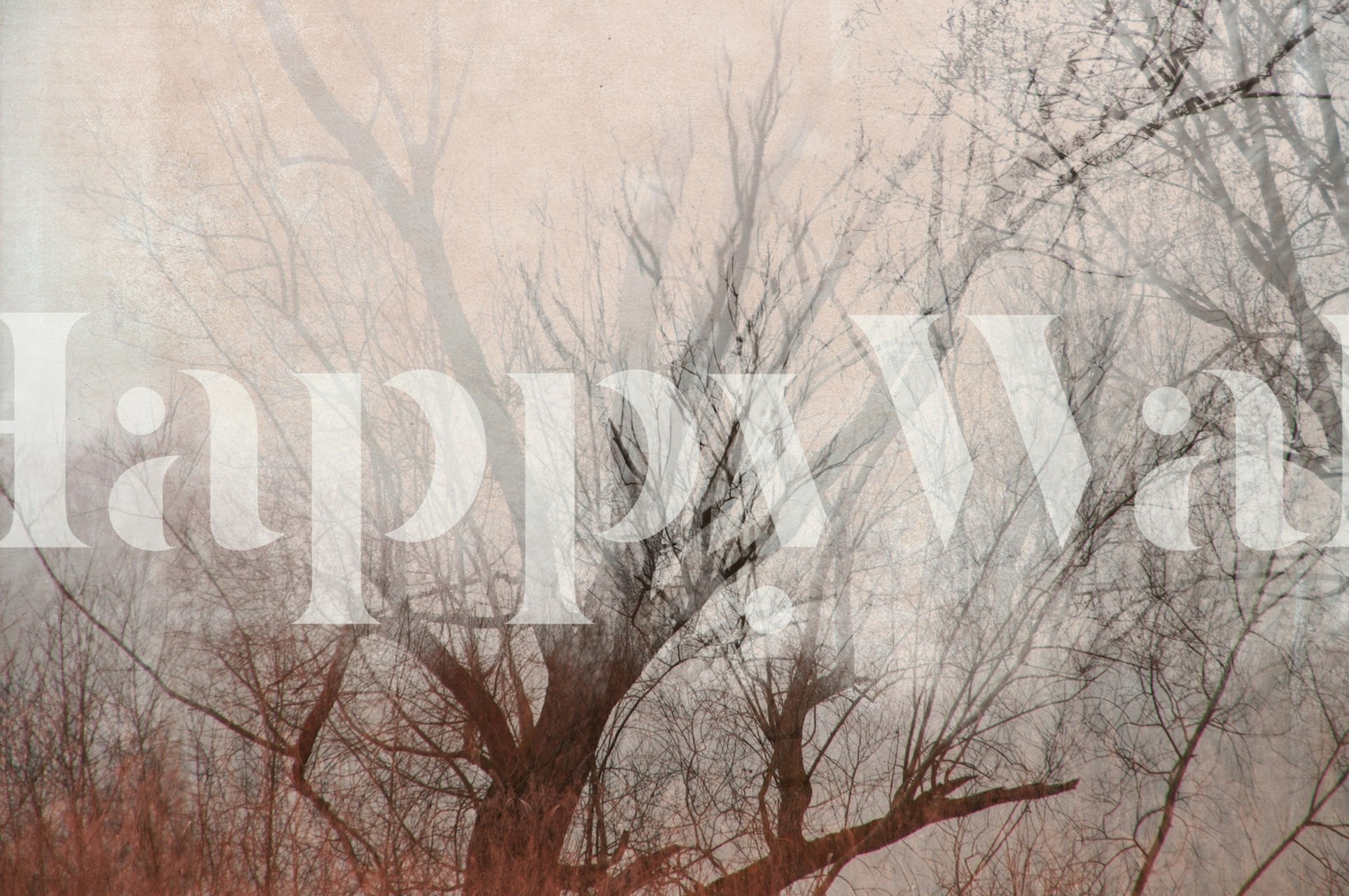 Lakeshore trees with branches and textures in muted colors wallpaper