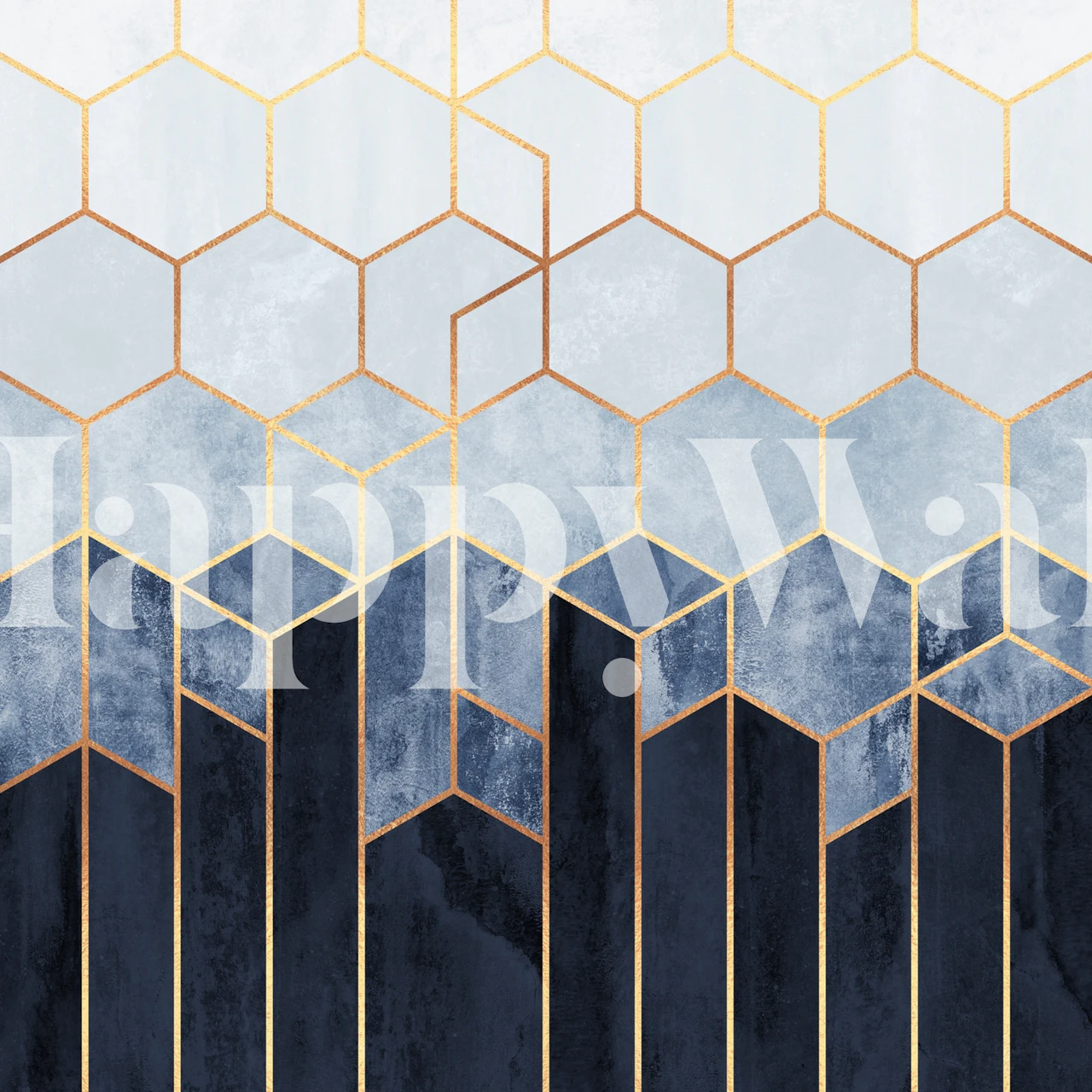 Hexagonal pattern in soft blue and gold wallpaper