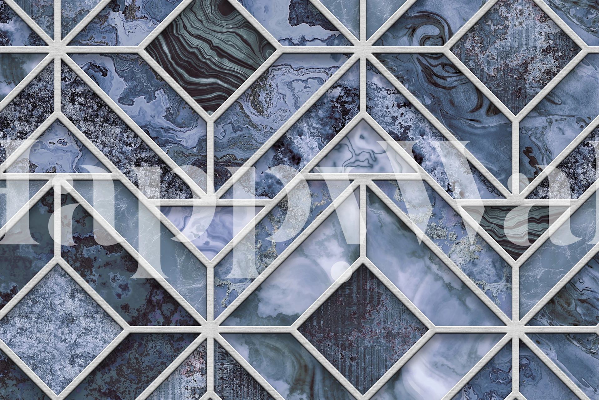 Geometric diamond pattern in arctic blue and grey marble wallpaper
