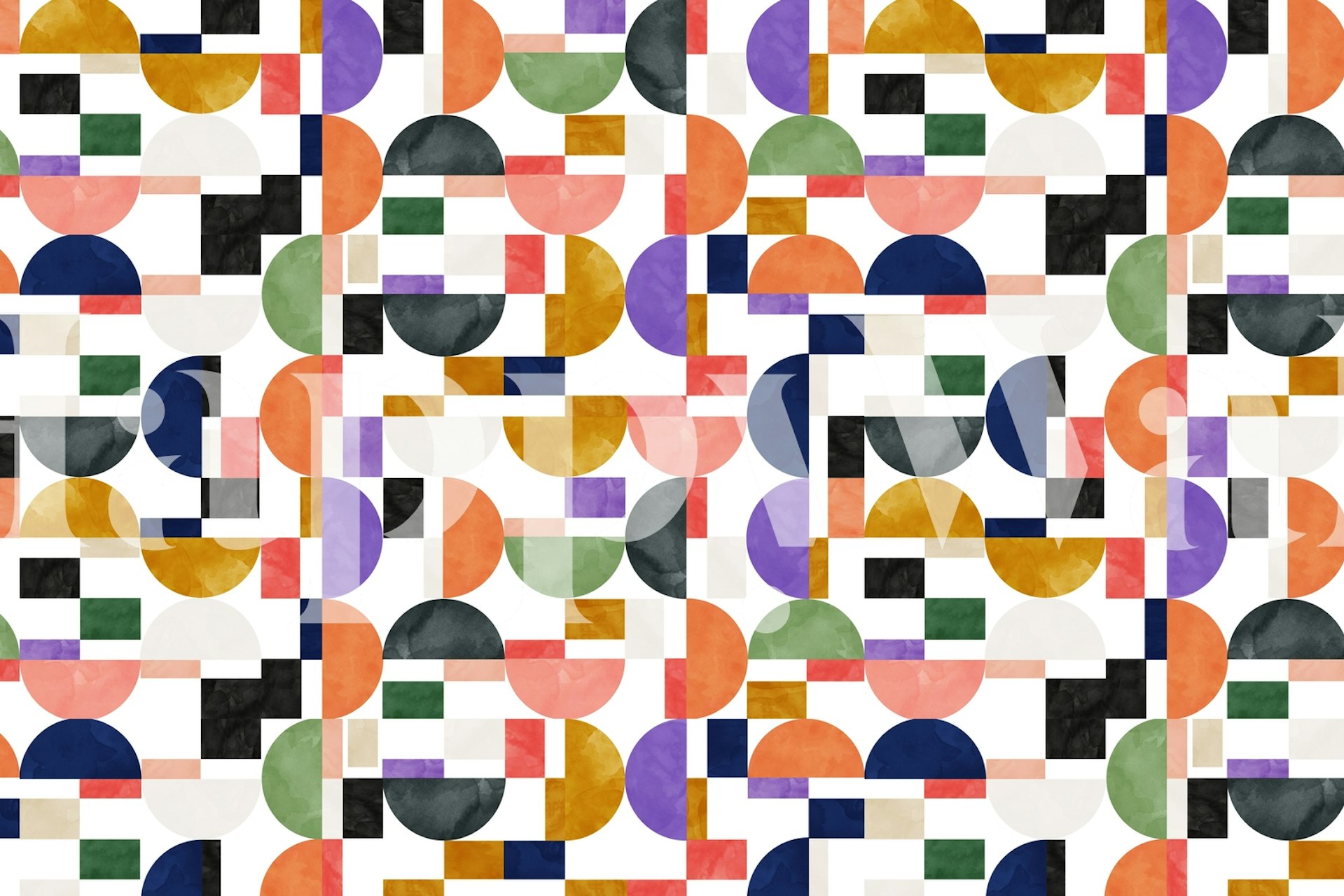 Colorful geometric patterns with circles and squares wallpaper