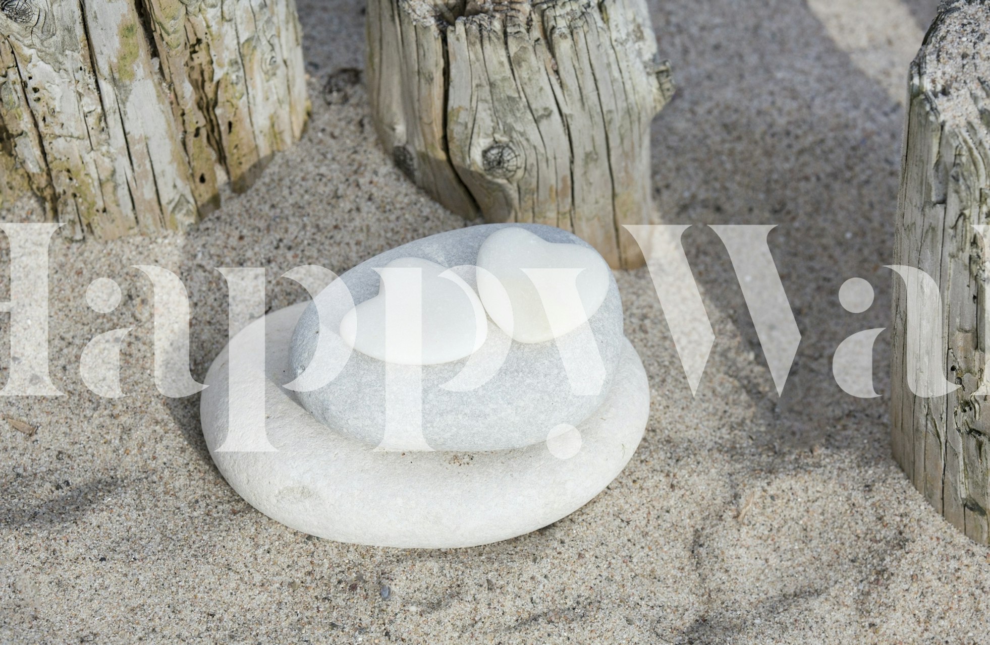 Beach love stone hearts wallpaper in a room