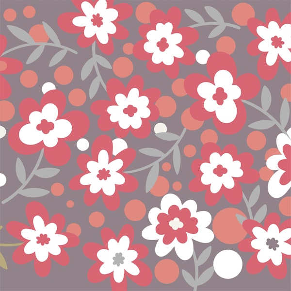 Floral Ruby Red Taupe Grey