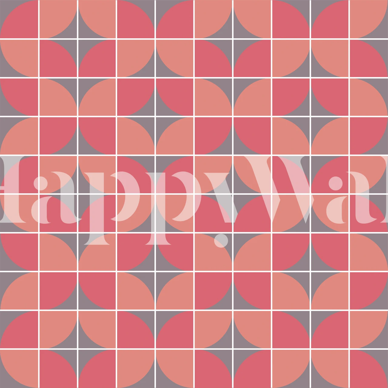 Geometric grid pattern in terracotta red and grey wallpaper