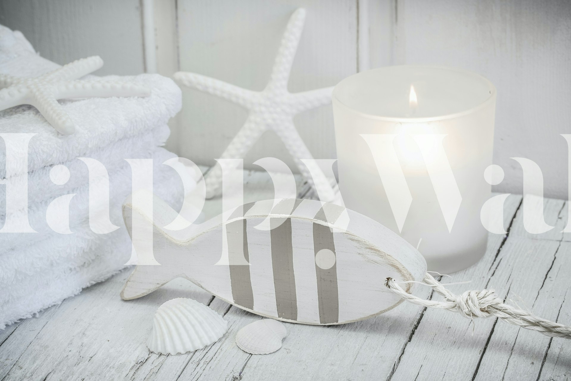 Fotomurale da parete Maritime Spa Still Life con stelle marine, candele e pesci ornamentali per un arredamento rilassante