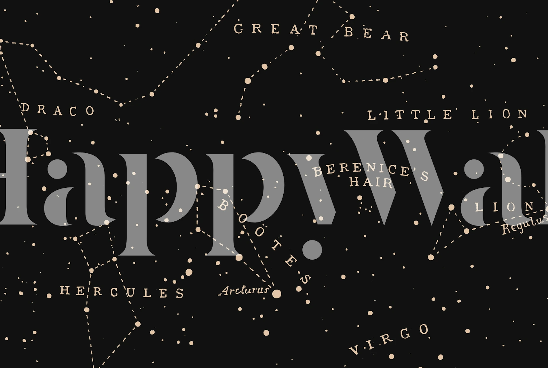 Constellation wallpaper featuring black background and gold star patterns