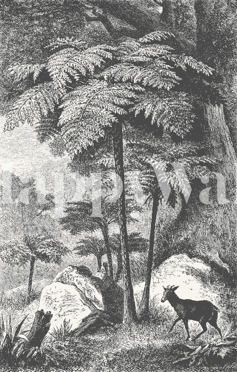 Deer and fern wallpaper in a room