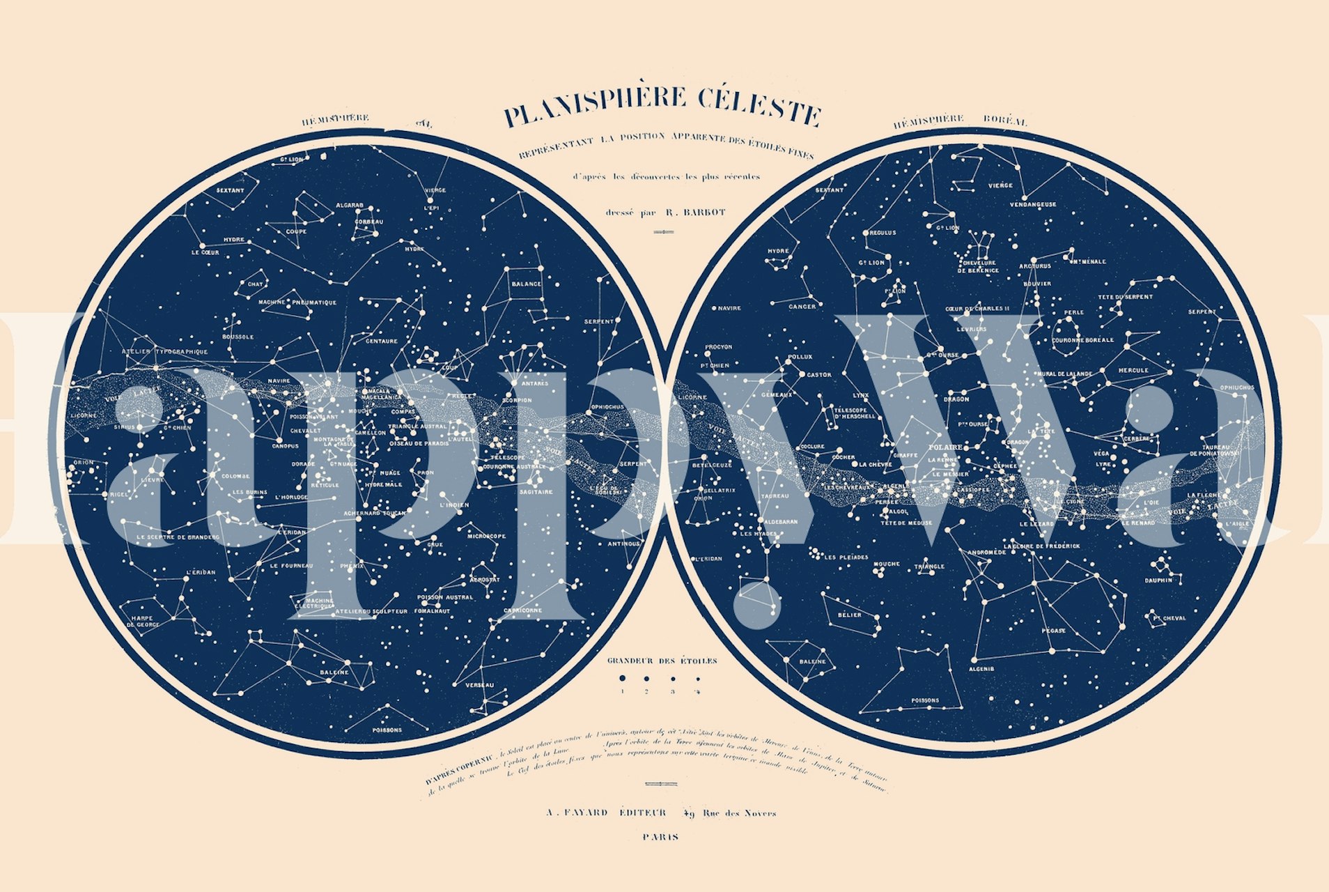 Vintage fototapeta z mapą gwiazd nieba na kremowym tle