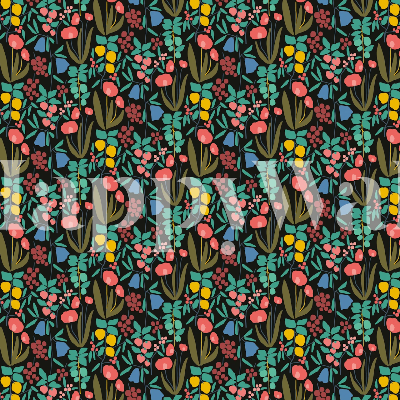 Colorful fruit and foliage pattern wall mural from happywall.com named Fruity Garden