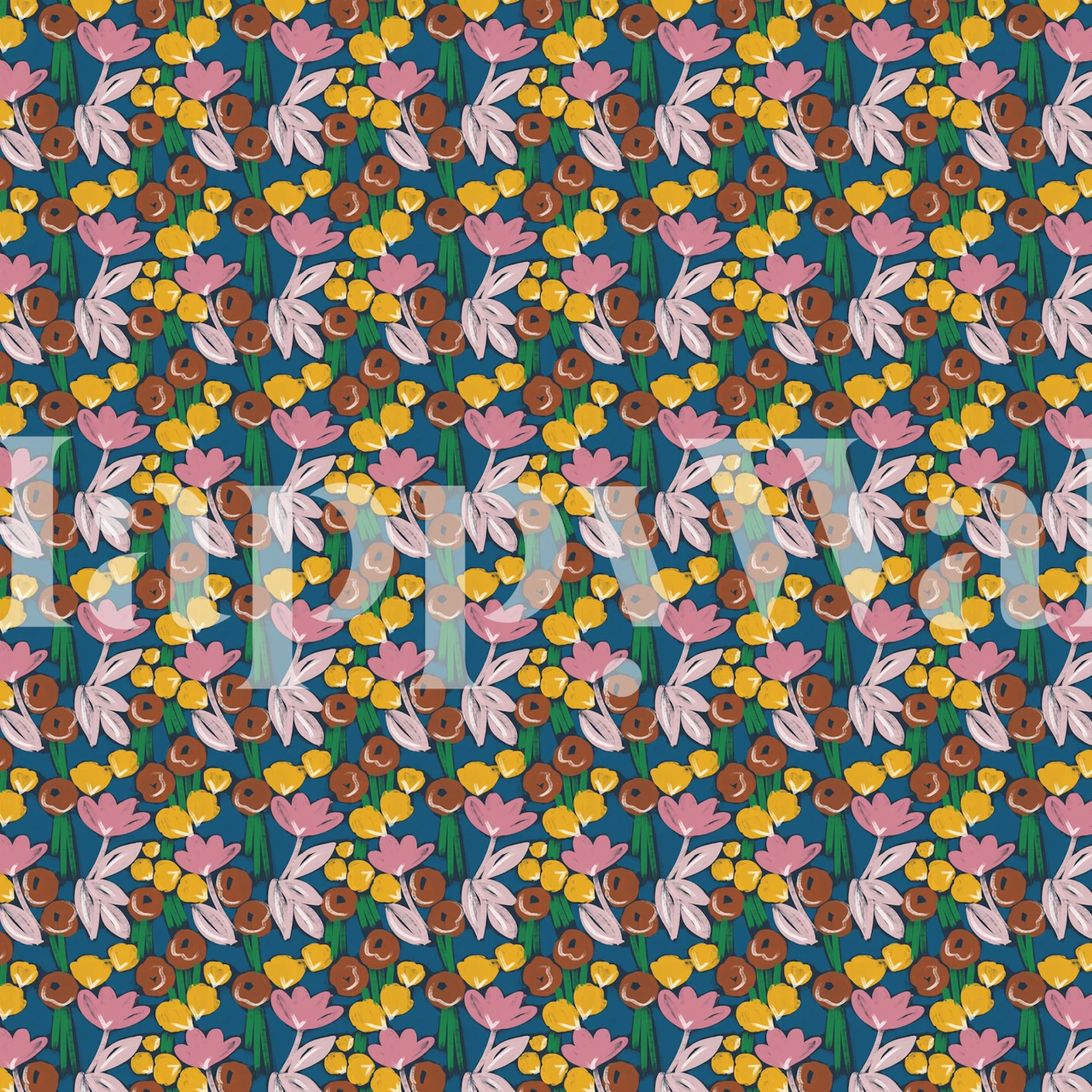 Colorful buttercup and flower pattern wallpaper