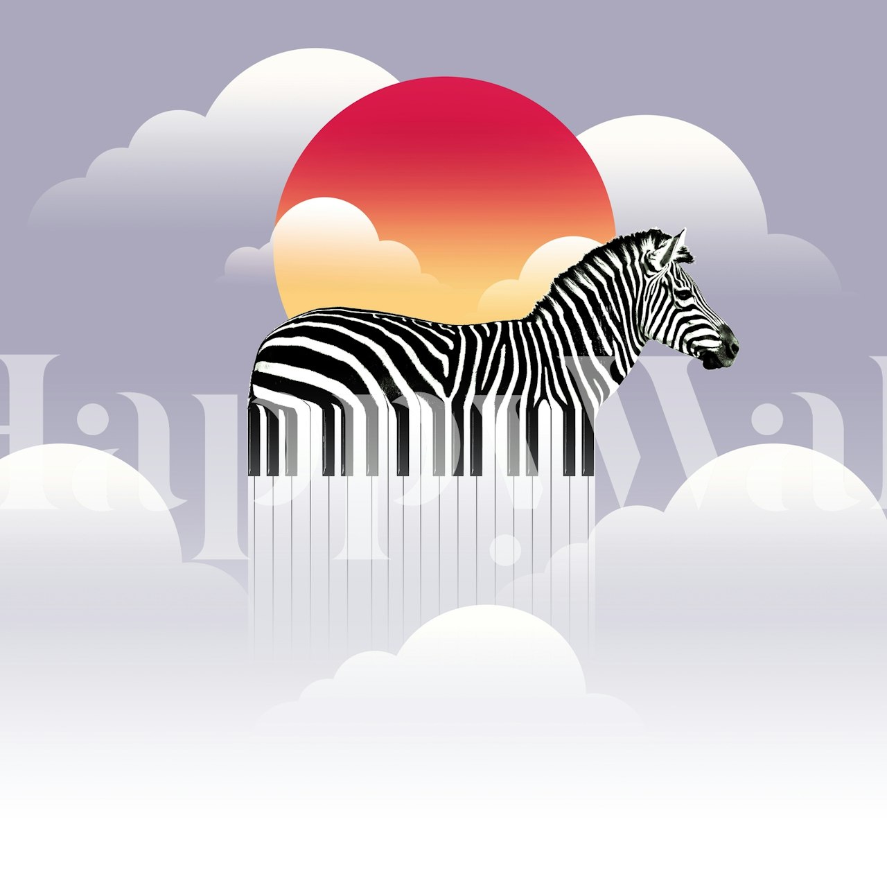 Zeyboard wall mural with artistic zebra and sunset design