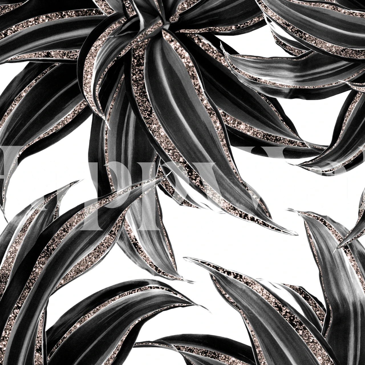 Tropical Leaves Rose Gold wallpaper in a room