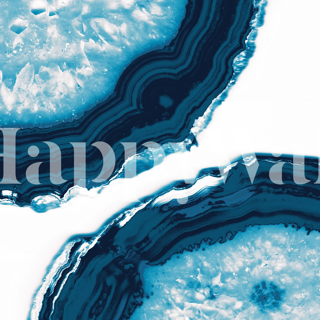Blue agate geode pattern with layers of blue and white wallpaper