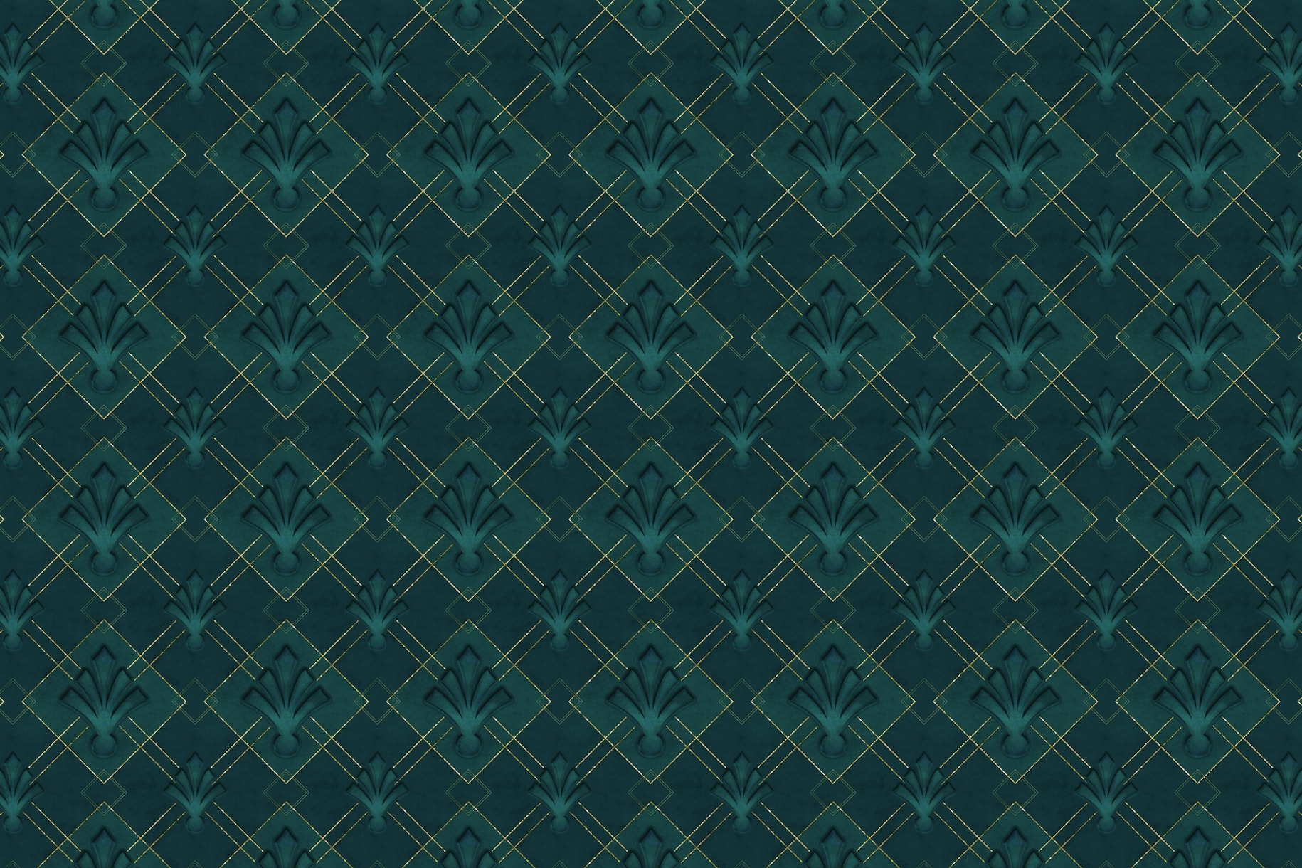 Art Deco Emerald Teal Gold Wallpaper Buy Online at Happywall