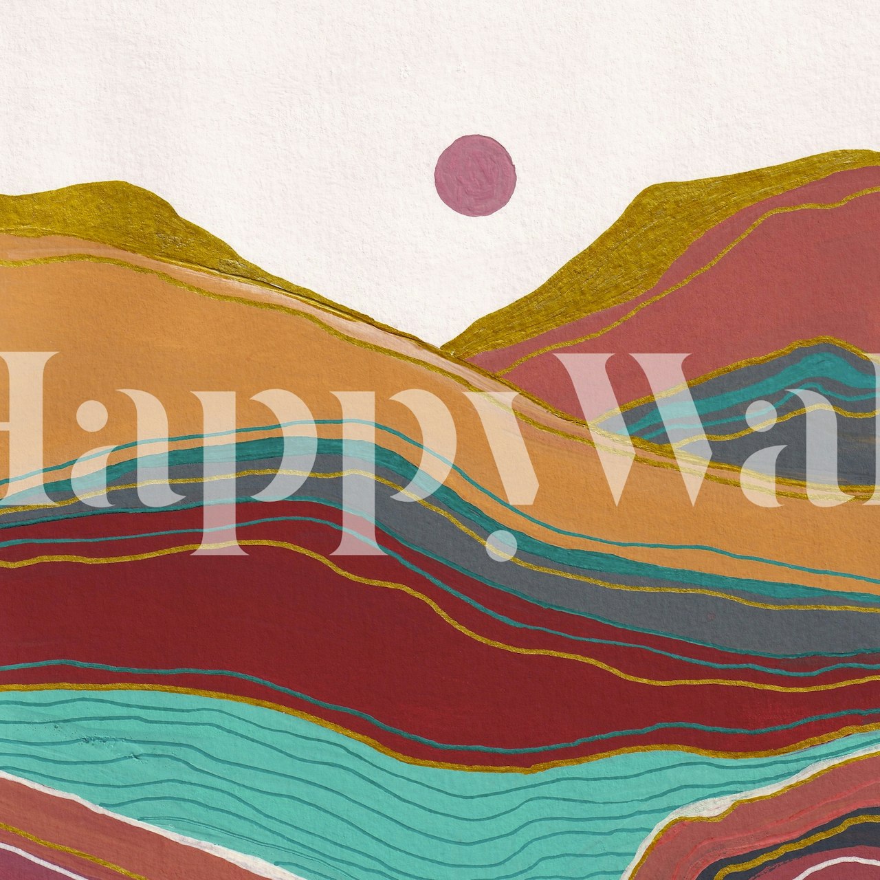 Retro rainbow landscape tapetti huoneessa