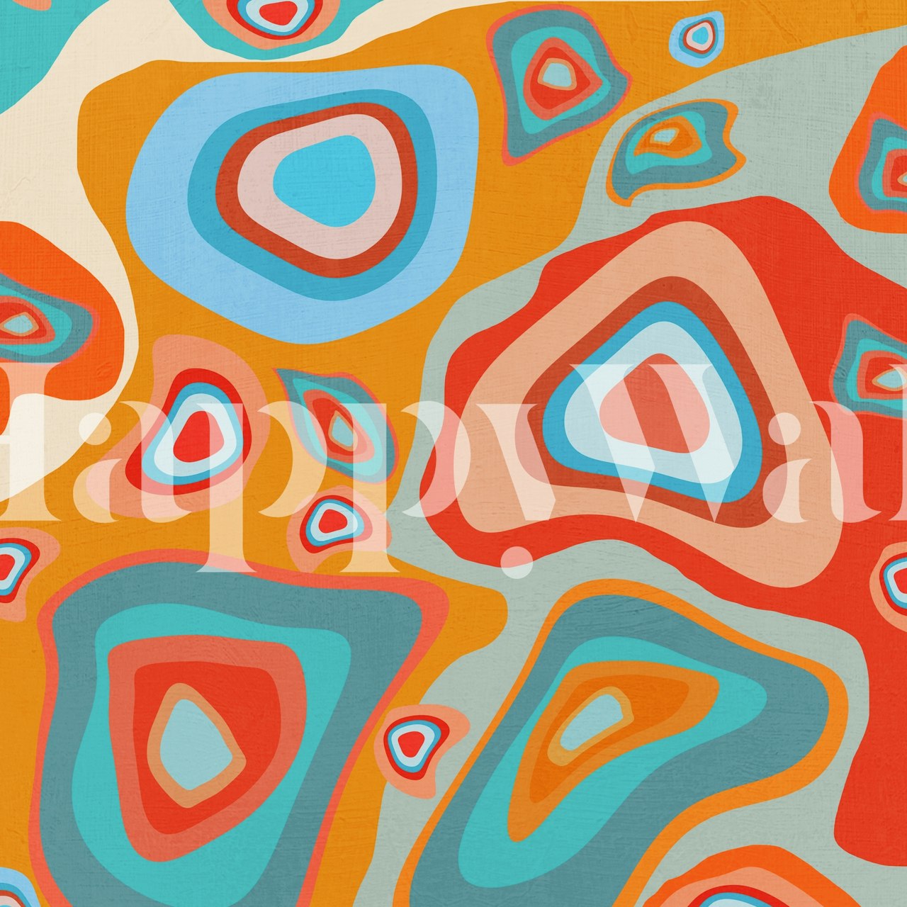 Psychedelic patterns wall mural with abstract shapes in red, blue, and orange