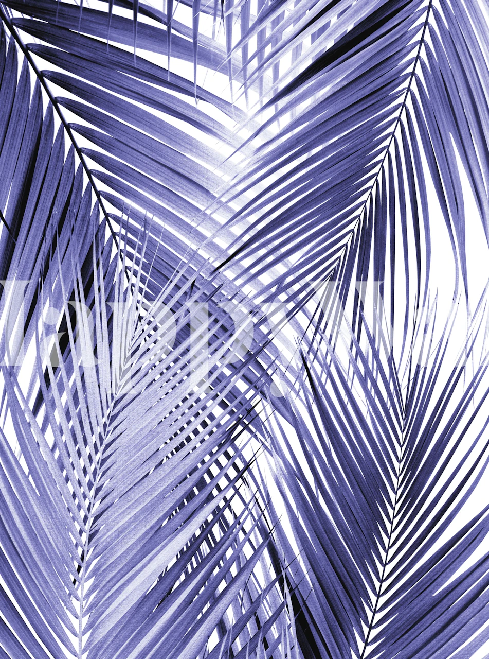 Tropical palm leaves in Very Peri colors on a white background wallpaper