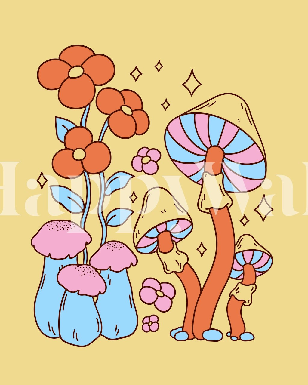 Hippie Mushrooms behang in een kameropstelling