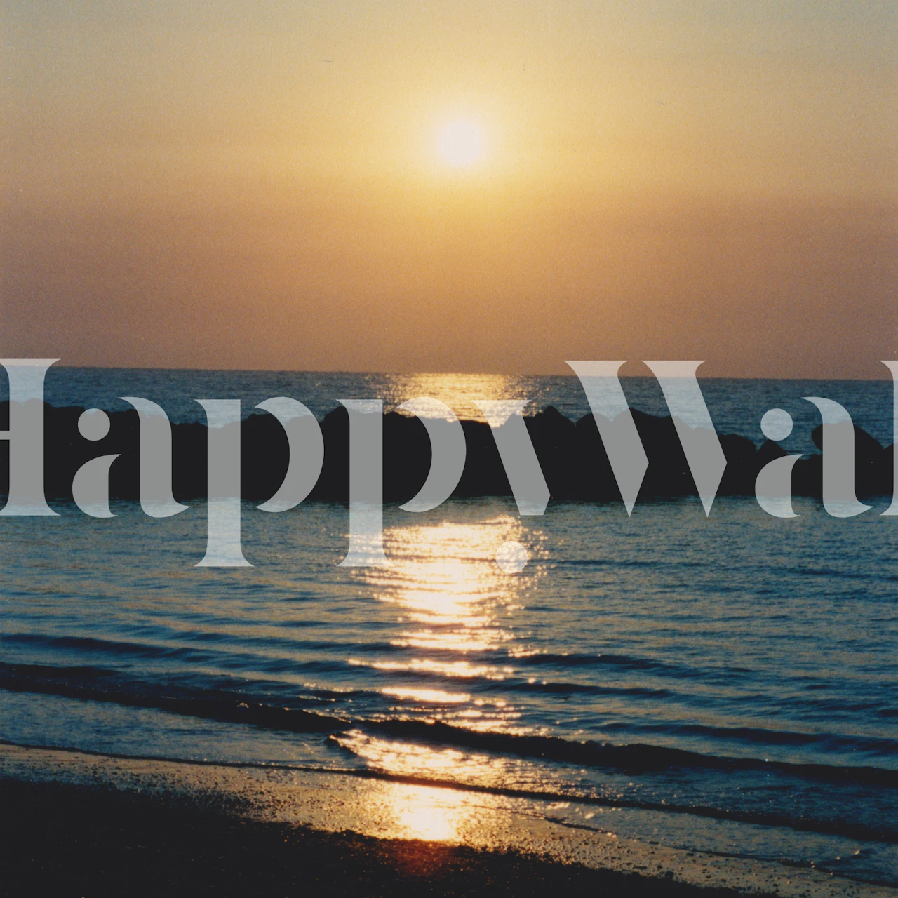 Sunset over ocean with reflecting sunlight on waves wall mural