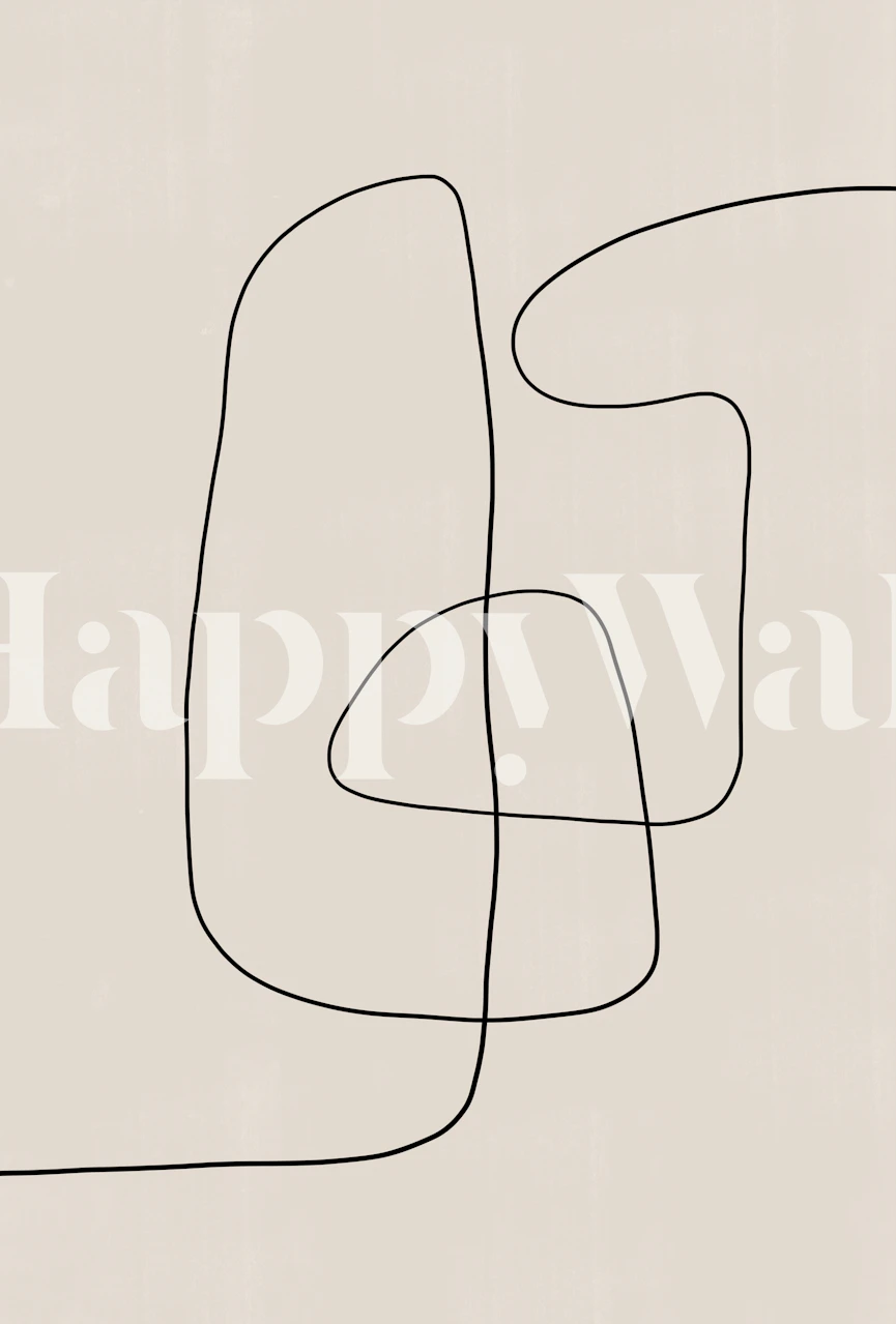 Minimalist black line patterns on beige background wallpaper