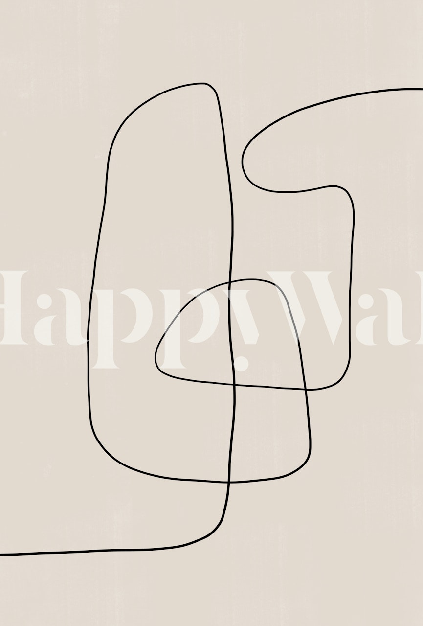 Minimalist black line patterns on beige background wallpaper