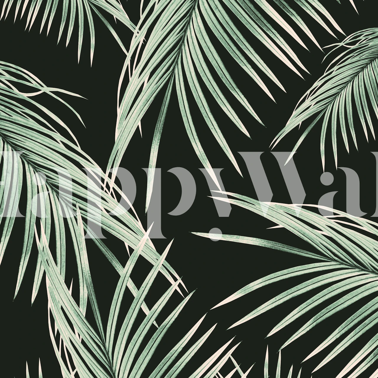 Green palm leaves on a dark background wall mural