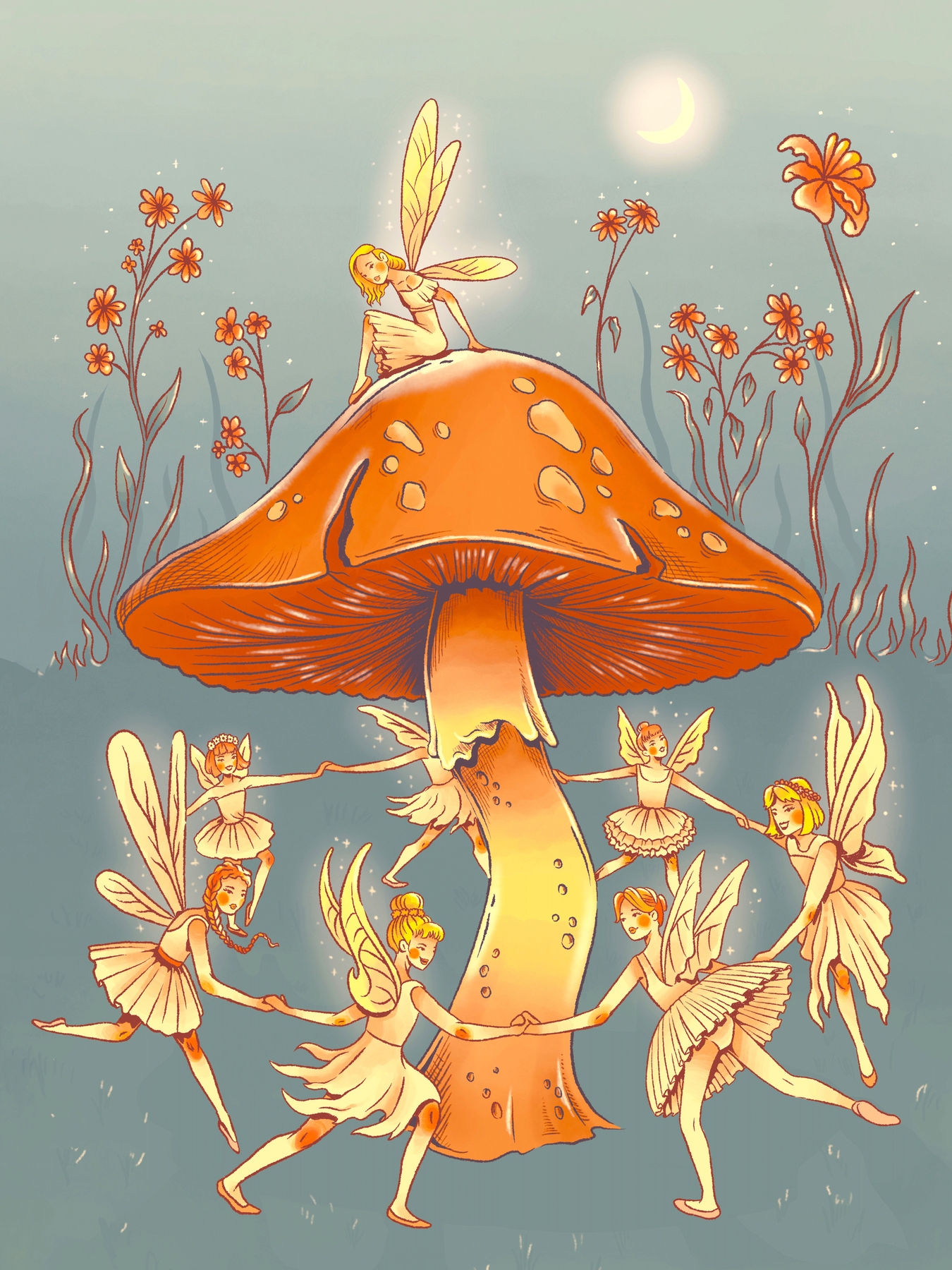 Whimsical Mushroom Moon wallpaper Happywall