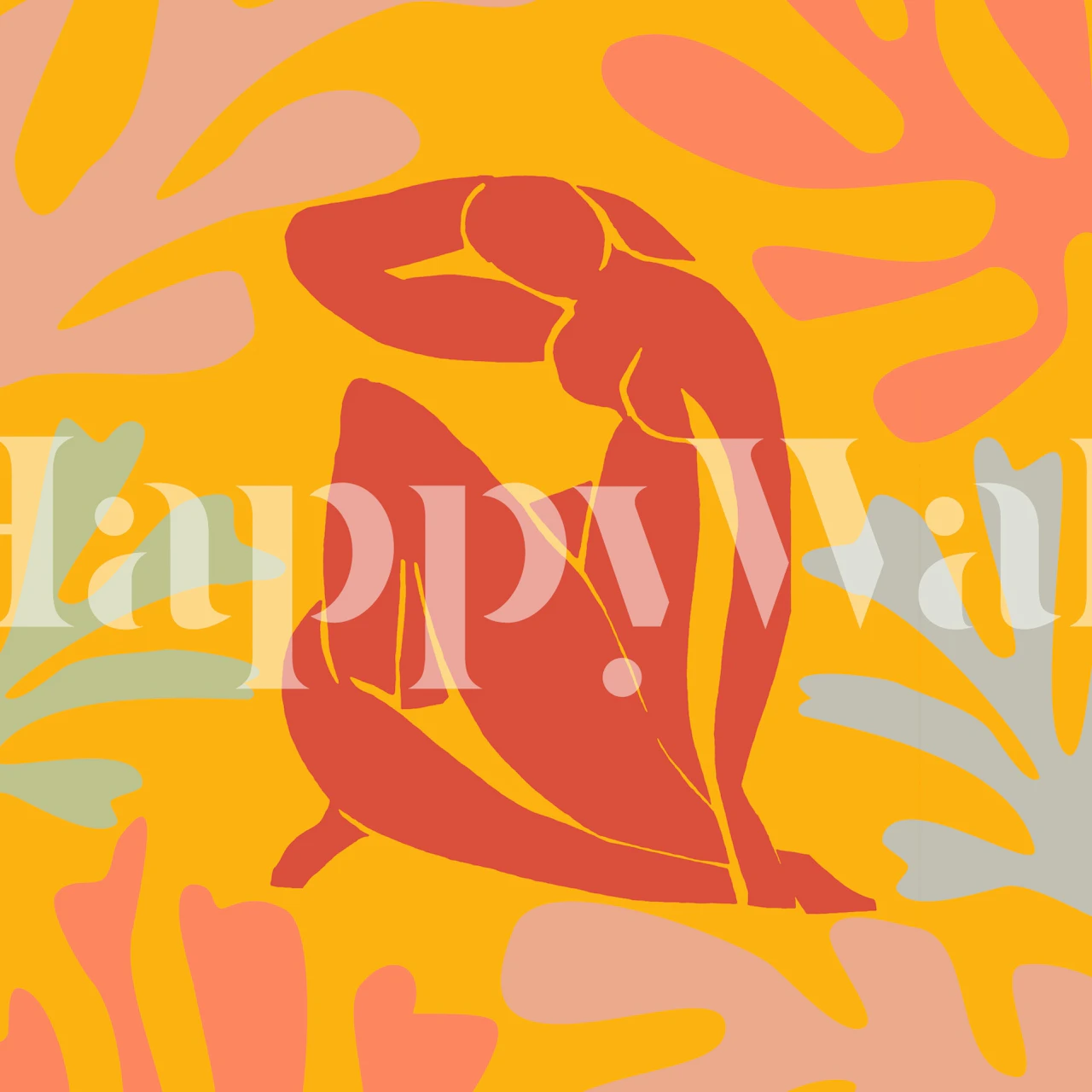 Matisse Inspired Beach Orange tapetti huoneessa