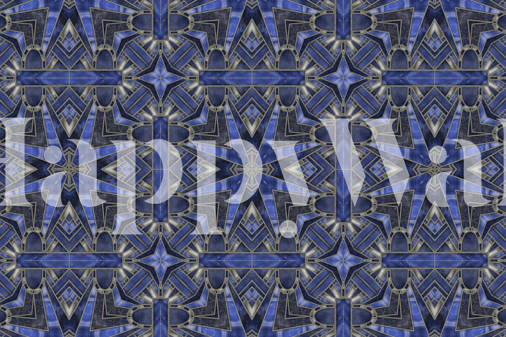 Tapeta Art Deco Tiles w niebieskim i srebrnym