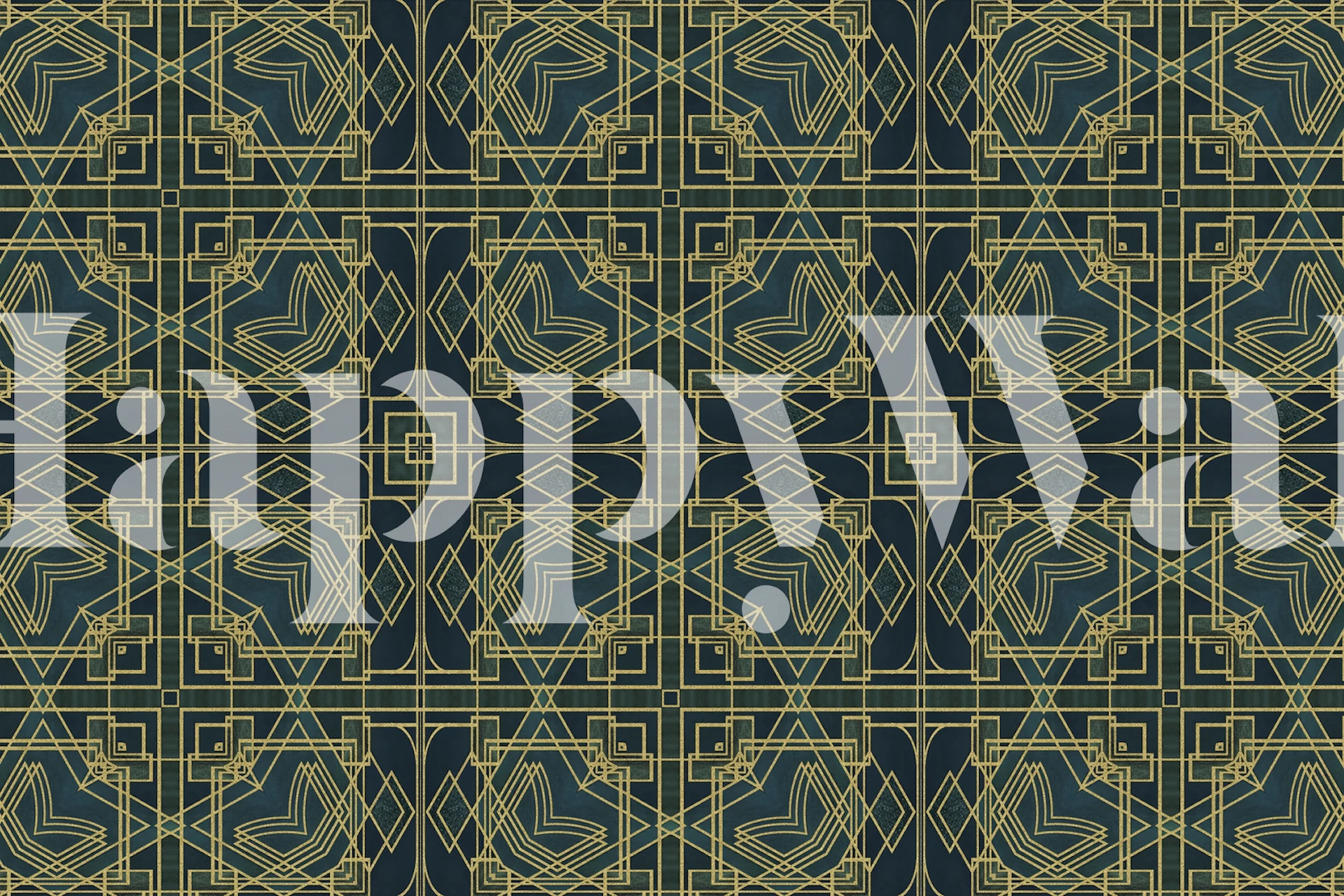 Geometric patterns in dark green and gold Art Deco wallpaper