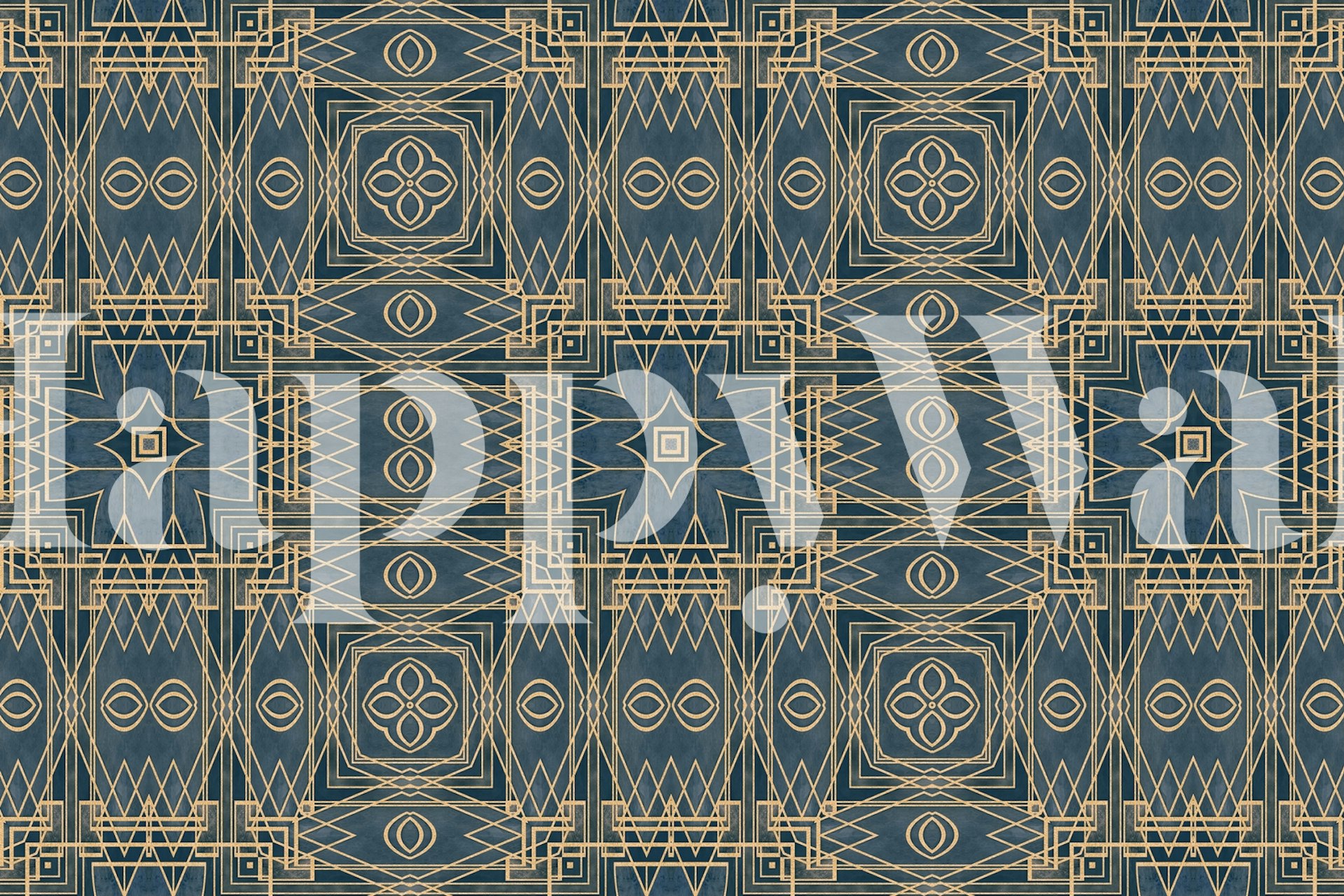 Art Deco-mönstrad tapet i blått och guld