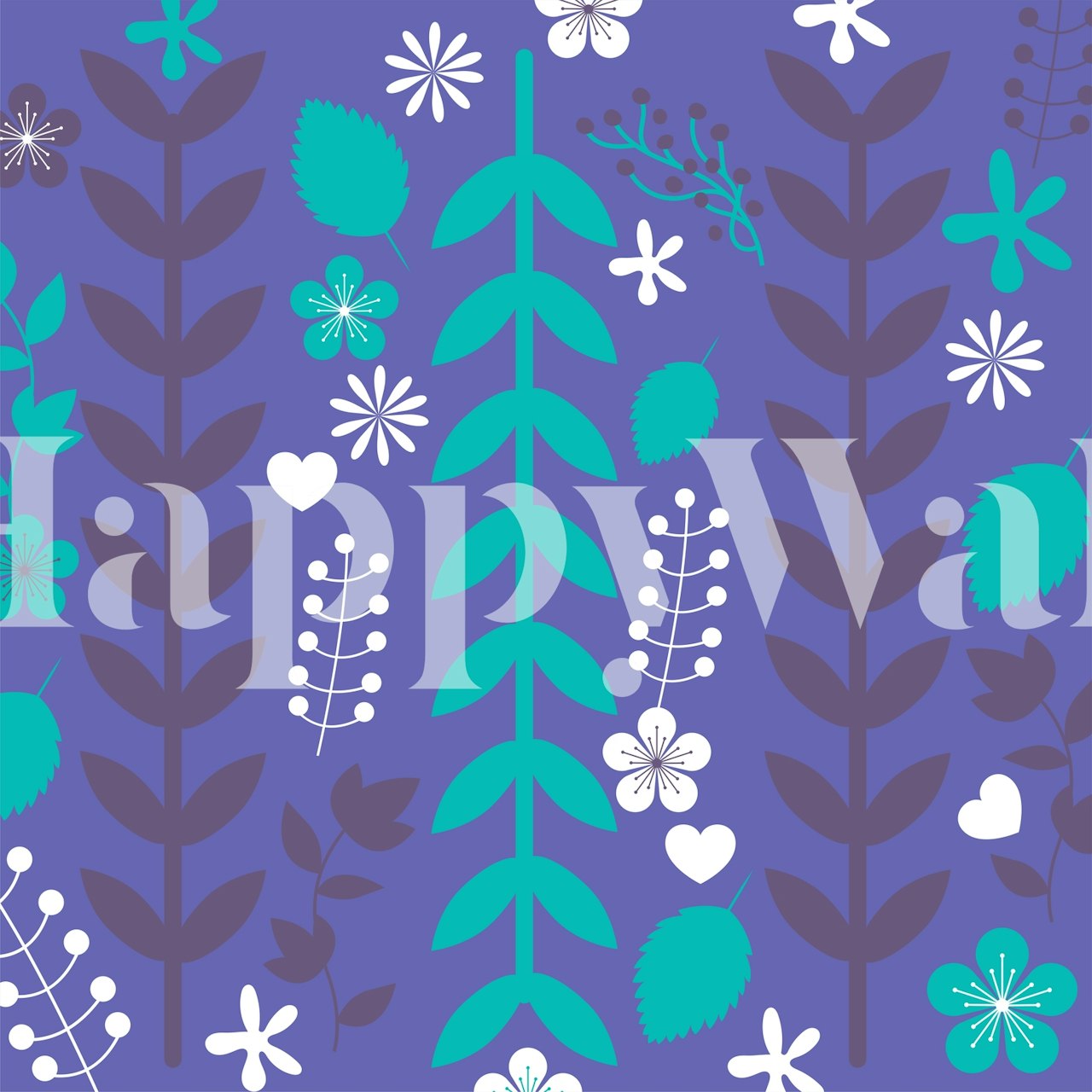 Very Peri Purple Blue Floral wallpaper in a room