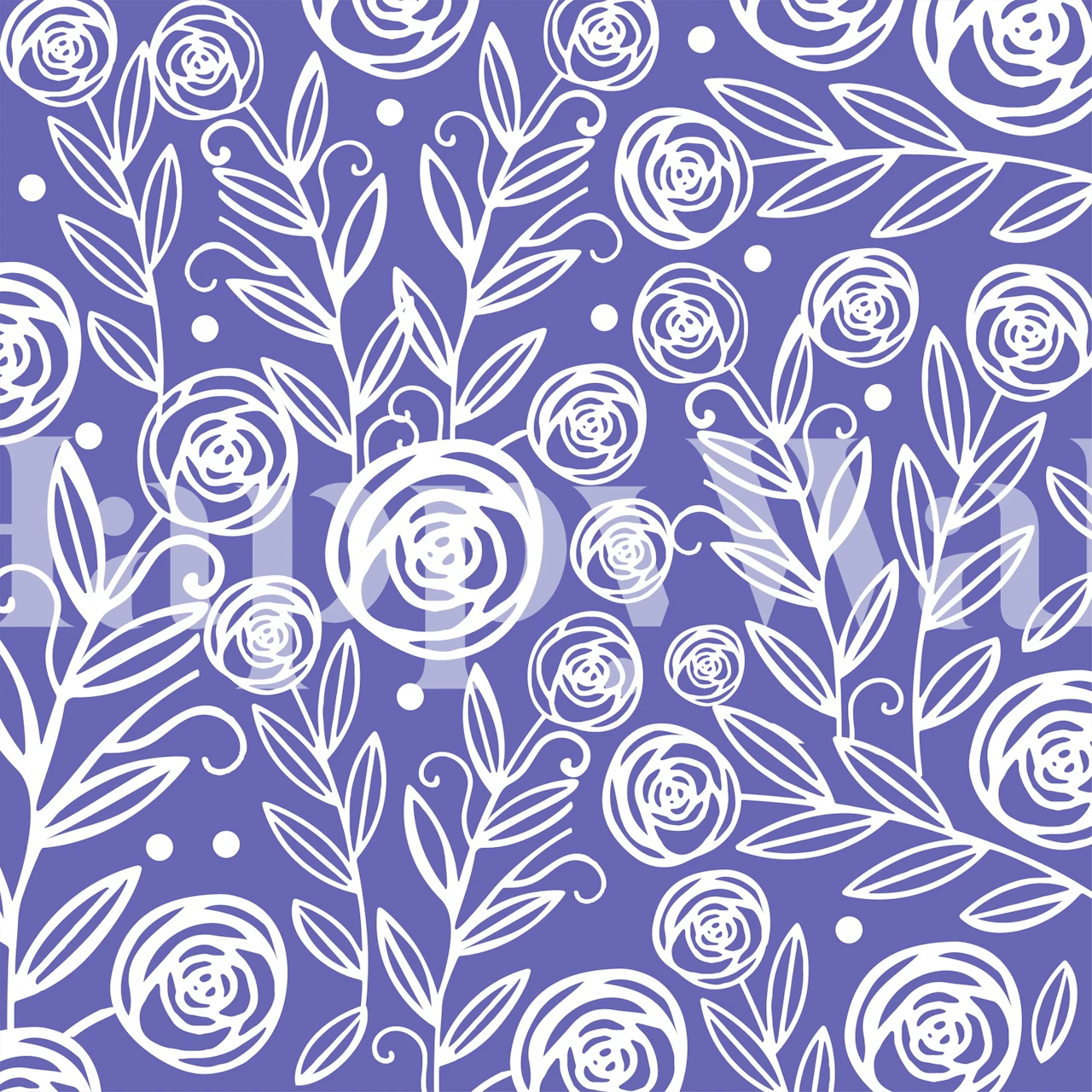 Stylized Very Peri and white floral pattern on a lilac background for wall mural