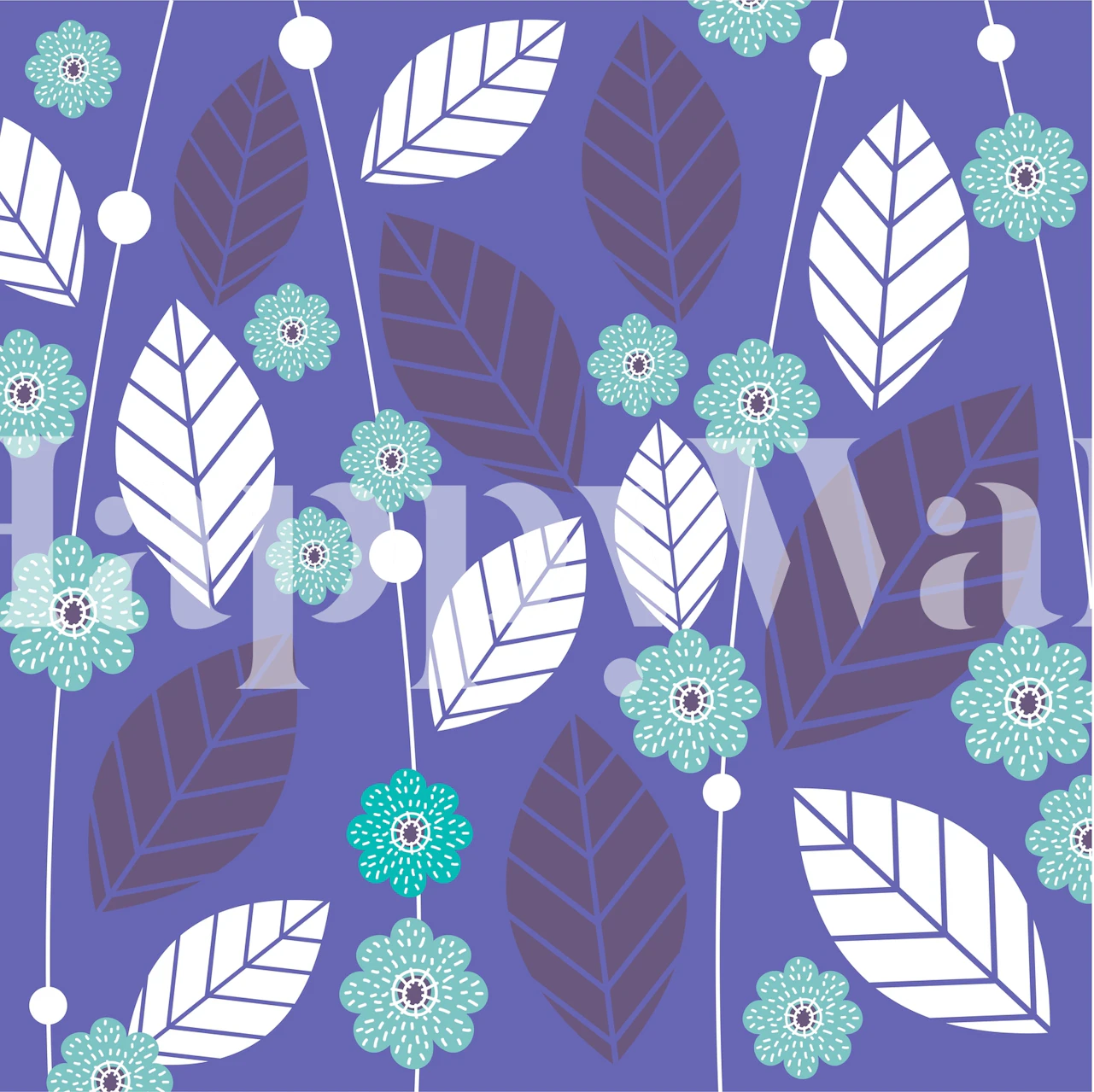 Floral Very Peri Turquoise wallpaper in a room